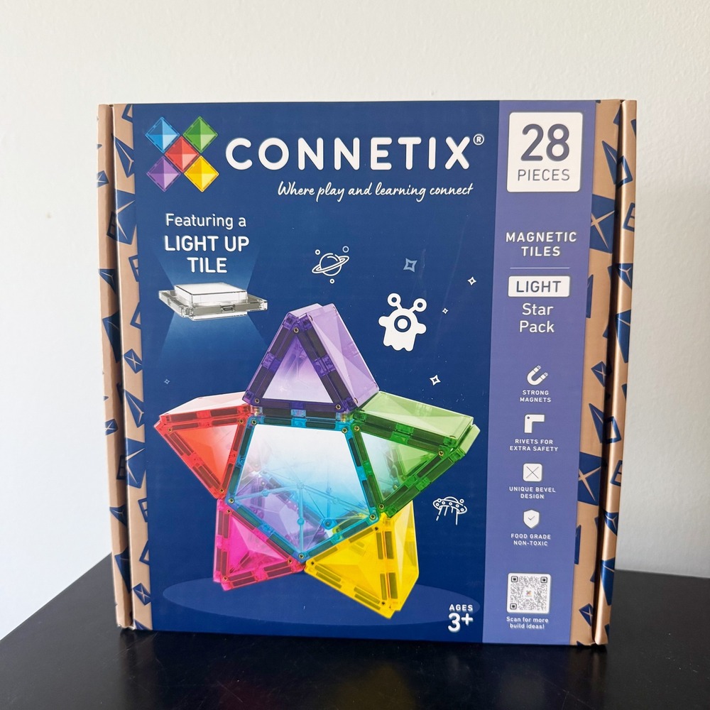 NIB Connetix 28 Pc Light Star Pack Magnetic Tiles Light Up Tile NEW STEAM Glow